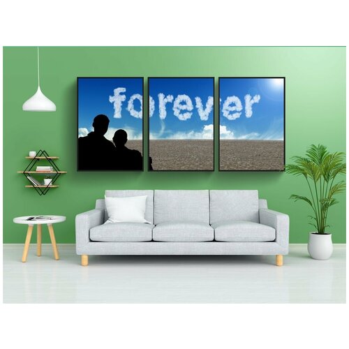 фото Набор модулных постеров для интерьера "любовники, облака, синий" 60x90 см. в тубусе, без рамки lotsprints