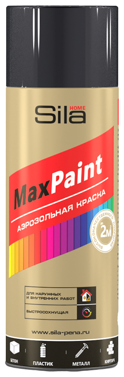Эмаль аэрозольная черный глянцевый Sila Rад9005 520мл Sila Home Max Paint
