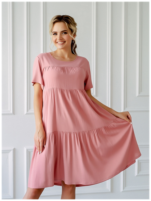 Платье ампир вискоза, повседневное, трапециевидный силуэт, до колена, размер 52, розовый