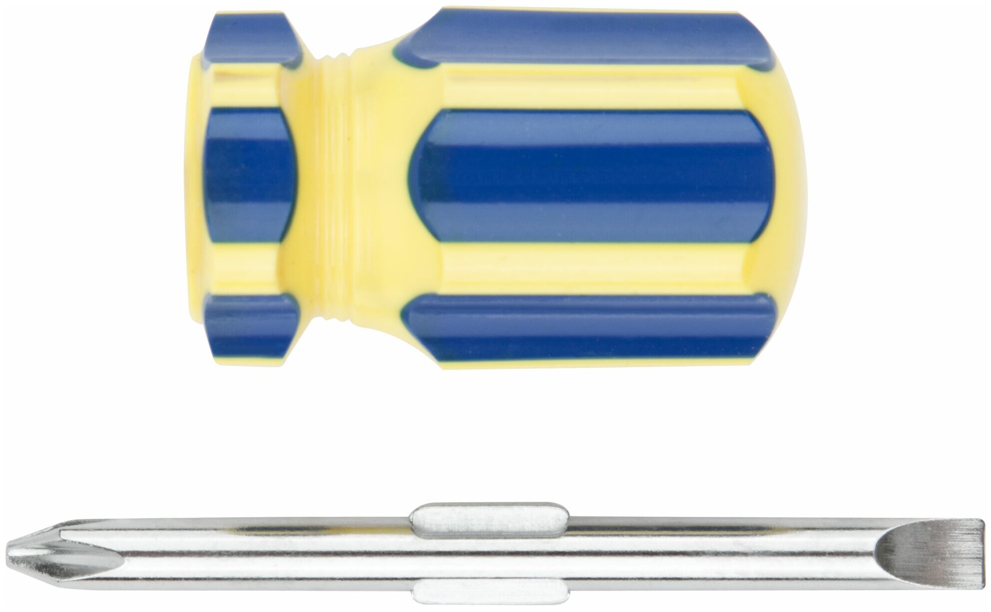 Отвертка с переставным жалом "коротыш" CrV сталь сине-желтая пластиковая ручка 6х32 мм PH2/SL6