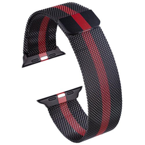 Ремешок для Apple Watch. Миланская петля на магните. Черный с красным. Apple Watch 38/40 mm.