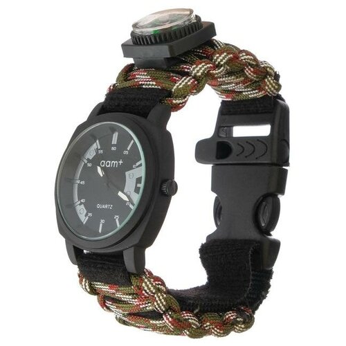 фото Часы наручные мужские aam d=4.5 см, ремешок текстиль 25 см, хаки, с компасом yandex market