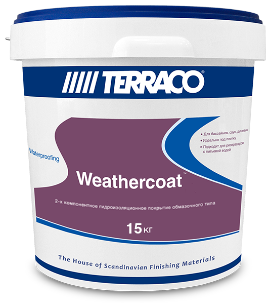 Двухкомпонентное цементное гидроизоляционное покрытие TERRACO Weathercoat Grey (комбо), 15 кг.