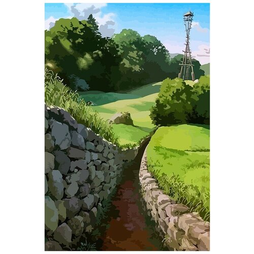 Картина по номерам на холсте Аниме пейзаж (Миядзаки, Природа) - 7218 В 60x40 картина по номерам на холсте аниме пейзаж 7219 в 60x40