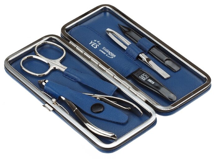 Маникюрный набор YES, 5 пр. Футляр: натуральная кожа, цвет синий