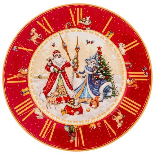 фото Тарелка обеденная часы 21см красная новогодняя коллекция lefard (158421)