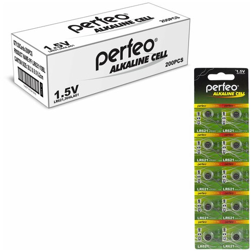 Батарейка Perfeo LR621/10BL Alkaline Cell 364A AG1, 200шт батарейка таблетка трофи ag1 364a lr621 buttron cells bl10 10шт