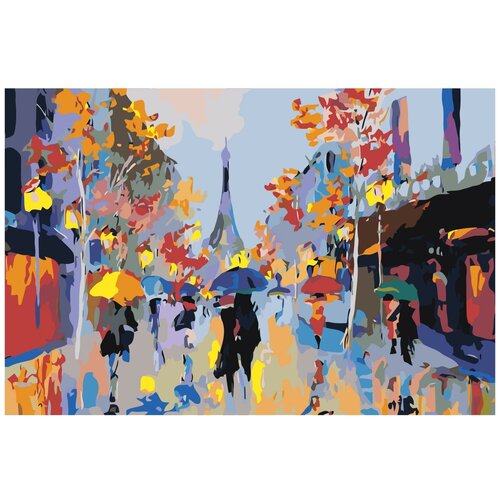 Картина по номерам, Живопись по номерам, 40 x 60, FR05, романтика, Париж, Эйфелева башня, дождь, городской пейзаж, влюблённые