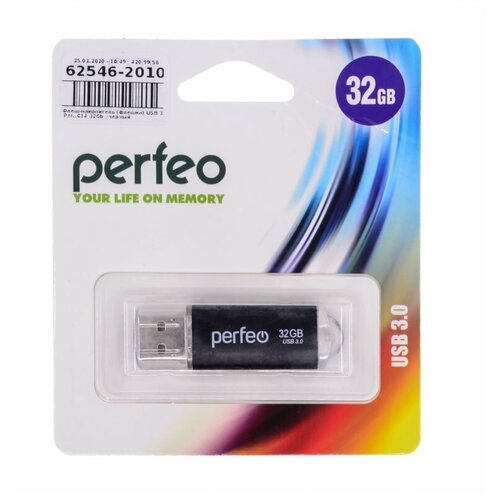 USB-накопитель (флешка) Perfeo C14 32Gb (USB 3.0), черный usb флешка perfeo 64gb c14 silver metal series pf c14s064es