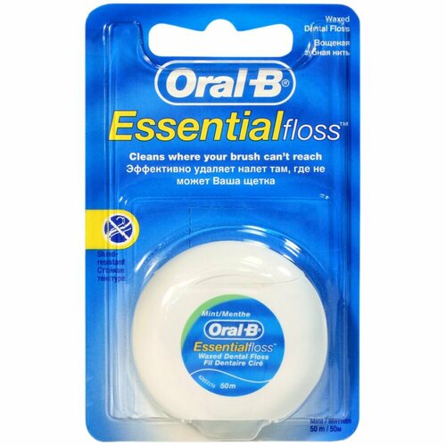 Oral-B Зубная нить Essential вощеная, мята, 50 м.