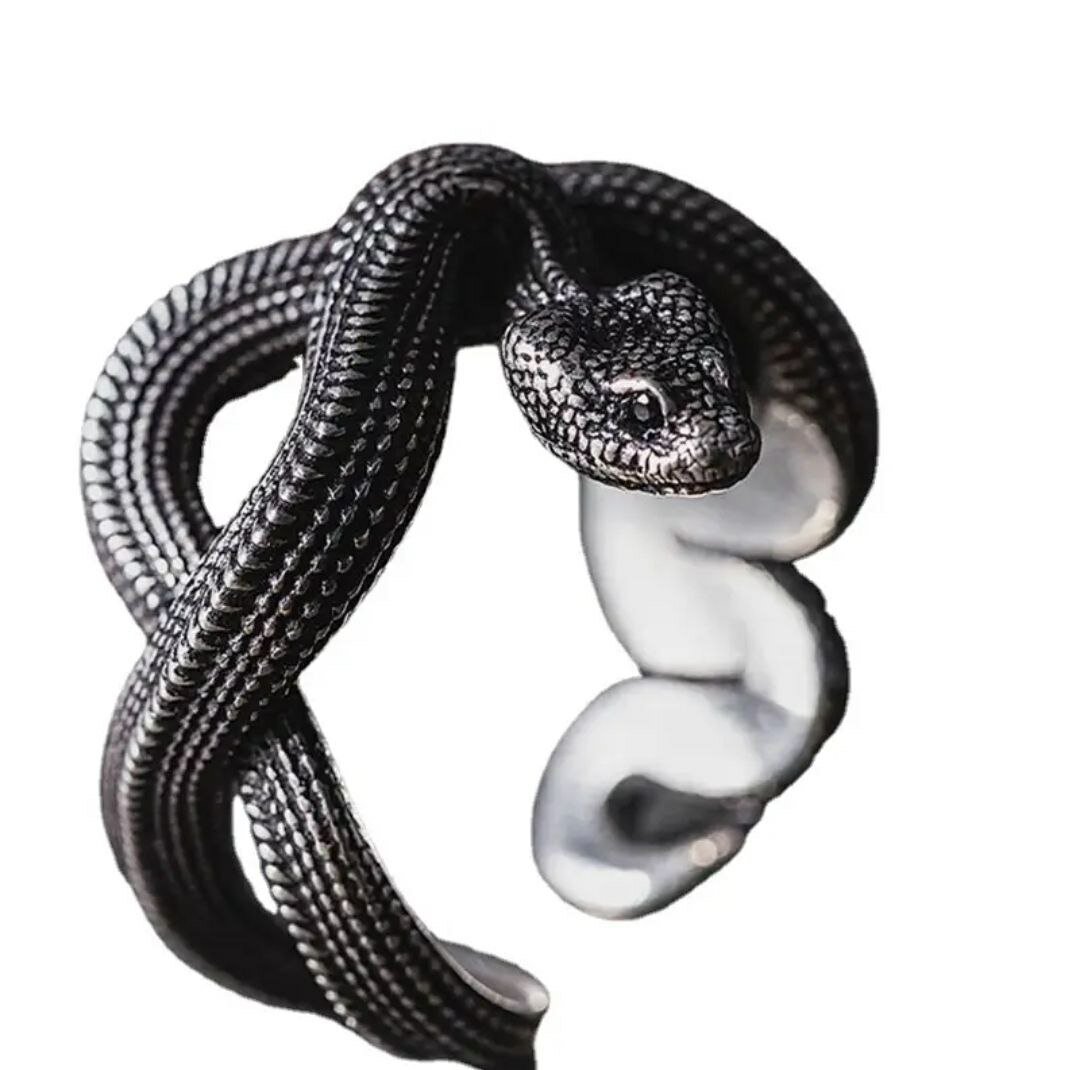 Кольцо-кулон в виде змеи тонко детализированное c цепочкой 60см разомкнутое нержавеющая сталь цвет серебряный