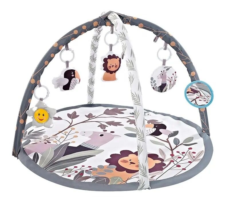 фото Развивающий игровой коврик для детей Джунгли с подвесными игрушками и зеркальцем, диаметр 85 см, 8755-3