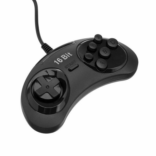 Геймпад для Sega 16-bit, 6 кнопок, черный game controller for sega genesis for 16 bit handle controller 6 button gamepad for sega md game accessories