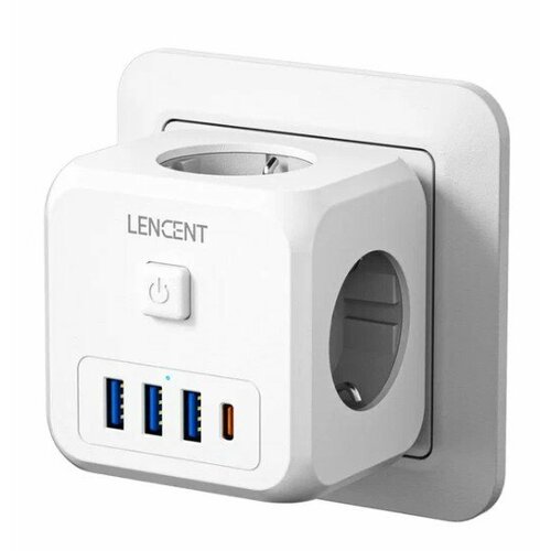 Тройник с тремя розетками и тремя USB-портами + Type-C