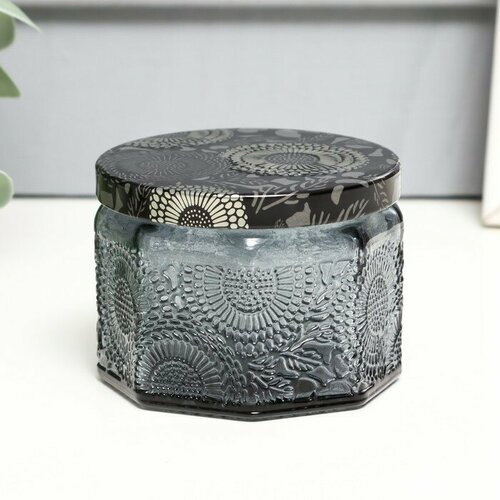 Банка для свечей стекло с крышкой Цветочная серая многогранник 5х7х7 см микс 424₽