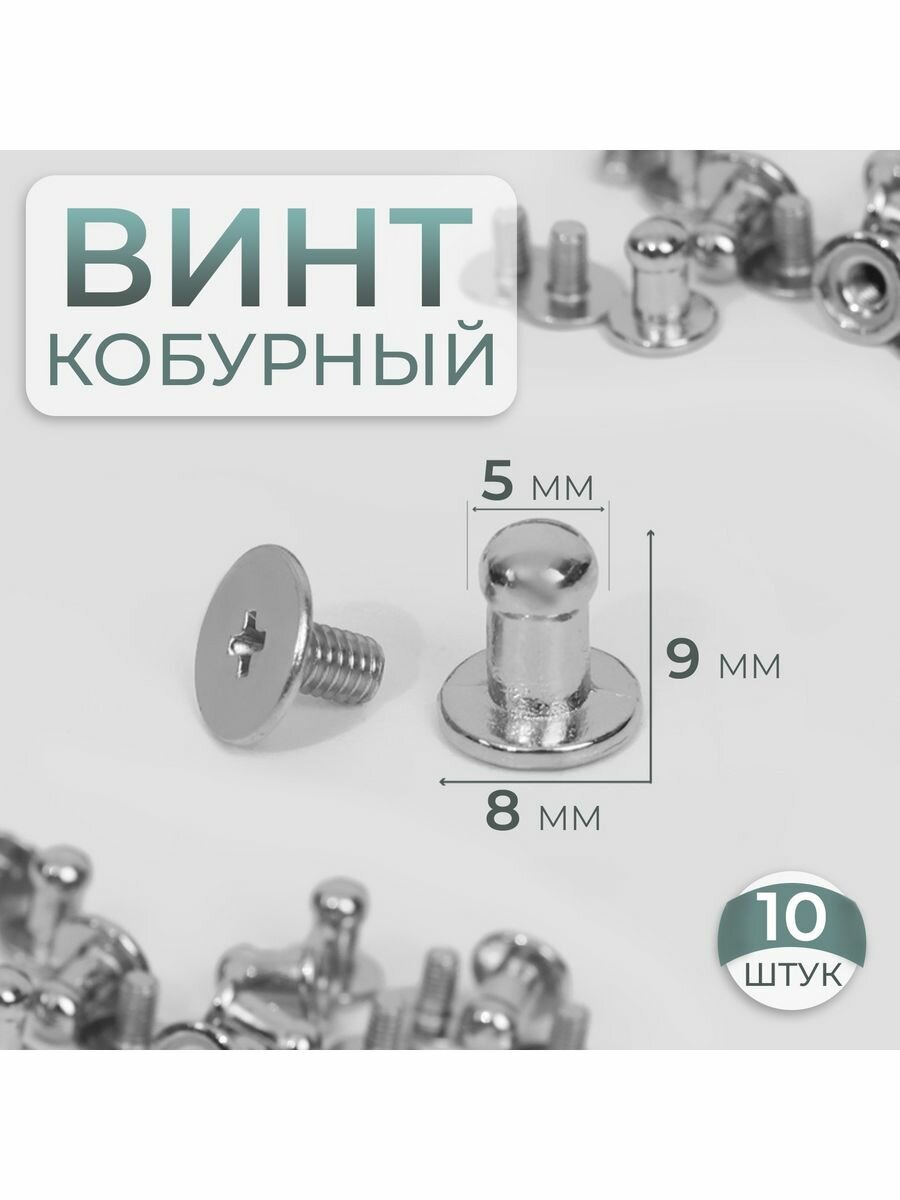 Кобурный винт d-5-8х9 мм, 10 шт, цвет серебряный