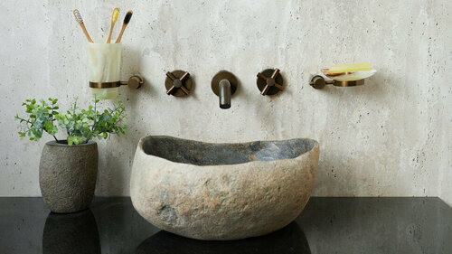 Гранитная раковина для ванной Sheerdecor Piedra 00504511438 из серого речного камня гранита