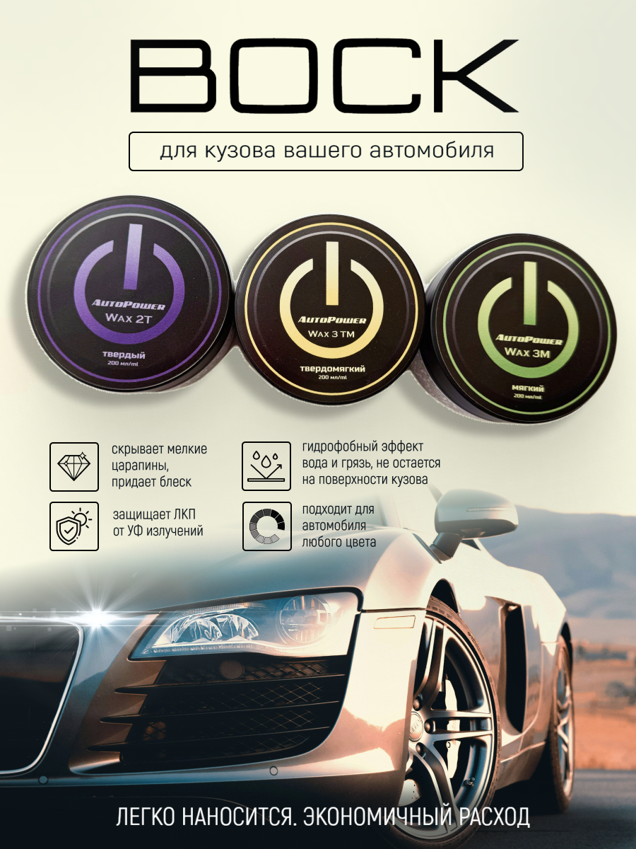 Воск для автомобиля AutoPower WAX 3TM (+ губка) 1шт 200 гр