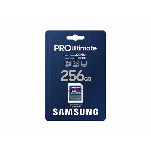 Карта памяти Samsung SDXC 256GB PRO Ultimate SDXC Class 10 UHS-I, U3 4K Ultra HD запись/чтение 130МБ/с / 200 МБ/с MB-SY256S/AM