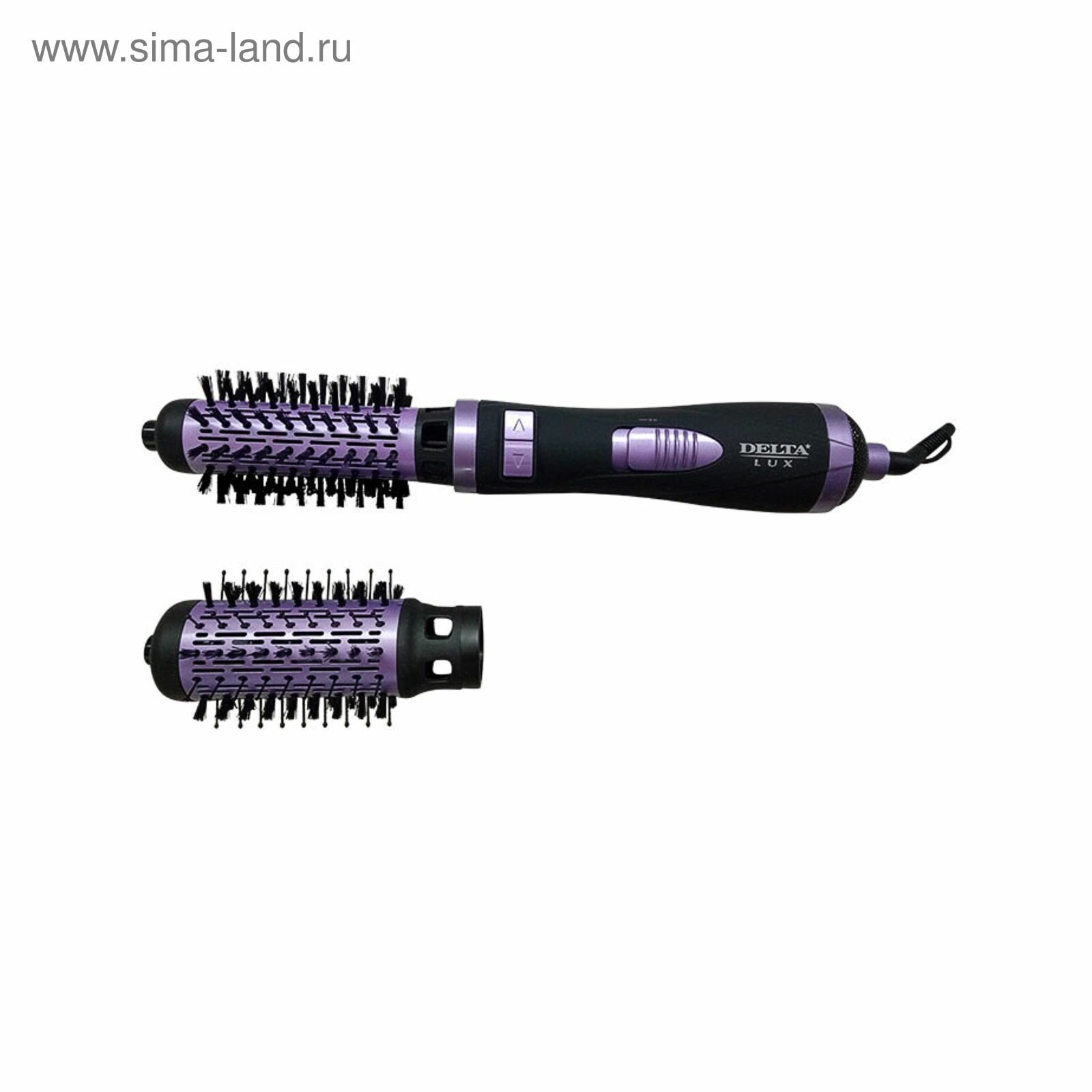 Фен-щетка LUX DL-0443R, 1000 Вт, 2 режима, 2 насадки, черно-фиолетовая