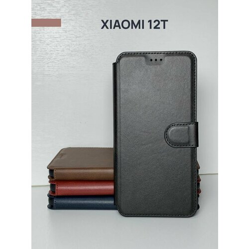 Чехол книжка для Xiaomi 12T c магнитной застежкой / Сяоми 12Т c хлястиком и отделением под карты, чёрный чехол книжка для xiaomi 12t c магнитной застежкой сяоми 12т c хлястиком и отделением под карты коричневый