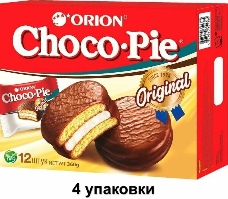 Orion Печенье бисквитное Choco Pie в глазури, 360 г, 4 уп