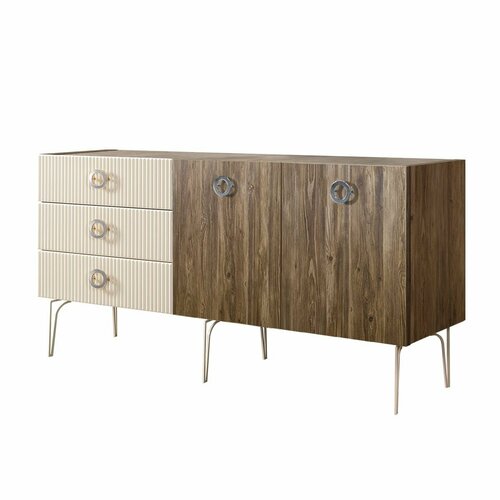 Комод для гостиной 1.6 м Bogemia Woodline Wood Fi (Слоновая кость) (Novabuk/Хром) БМКМ-4