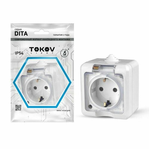 Розетка 1-м ОП Dita 16А IP54 250В с заземл с прозр крышкой бел TOKOV ELECTRIC TKL-DT-R1Z-C01T-IP5 599₽