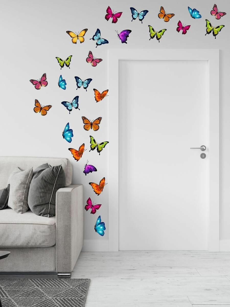 Интерьерные наклейки на стену для декора и интерьера дома; на окна, обои и мебель в детскую комнату Stiker, бабочки
