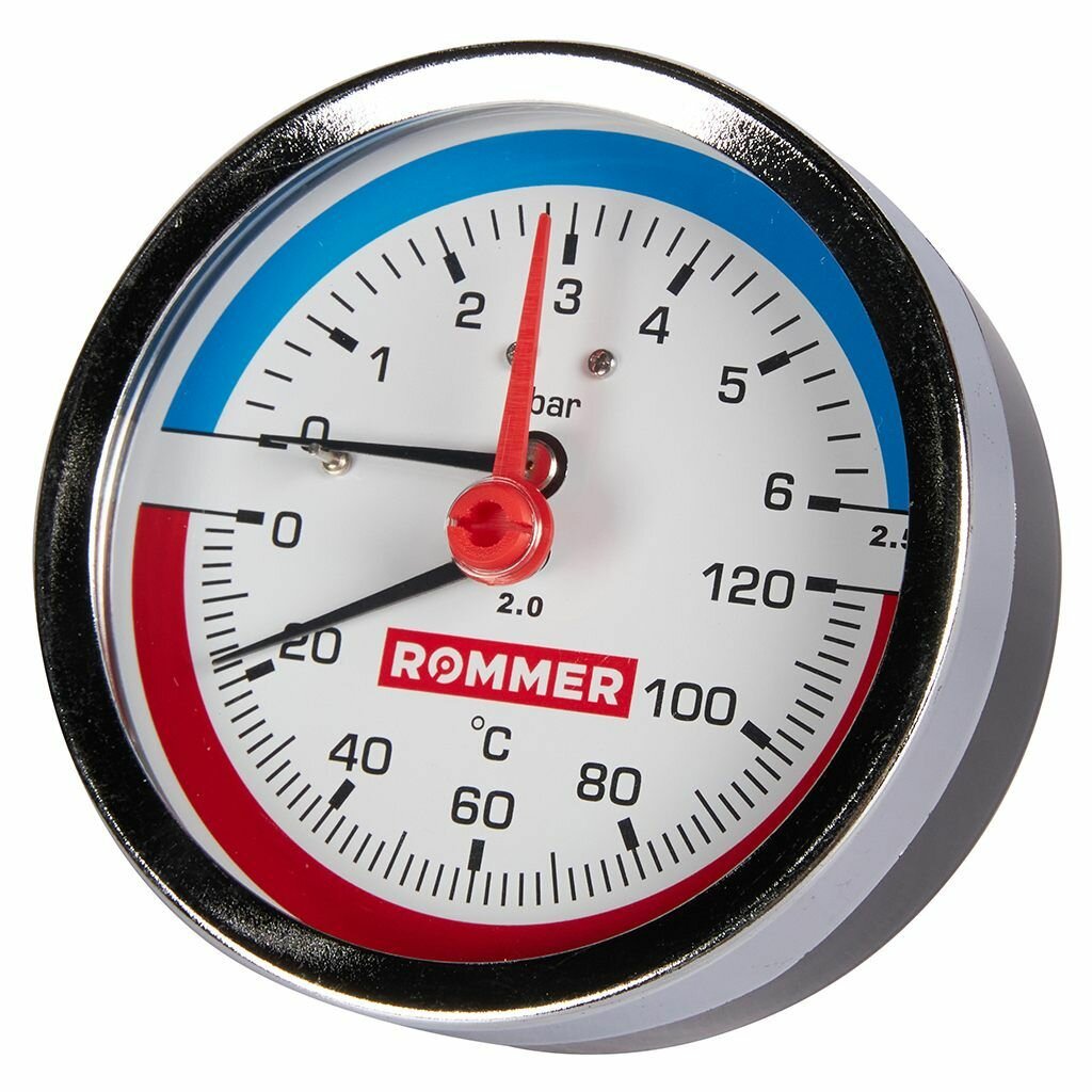 Термоманометр аксиальный ROMMER Dn80 1/2 0-120 0-6 бар (RIM-0005-800615)