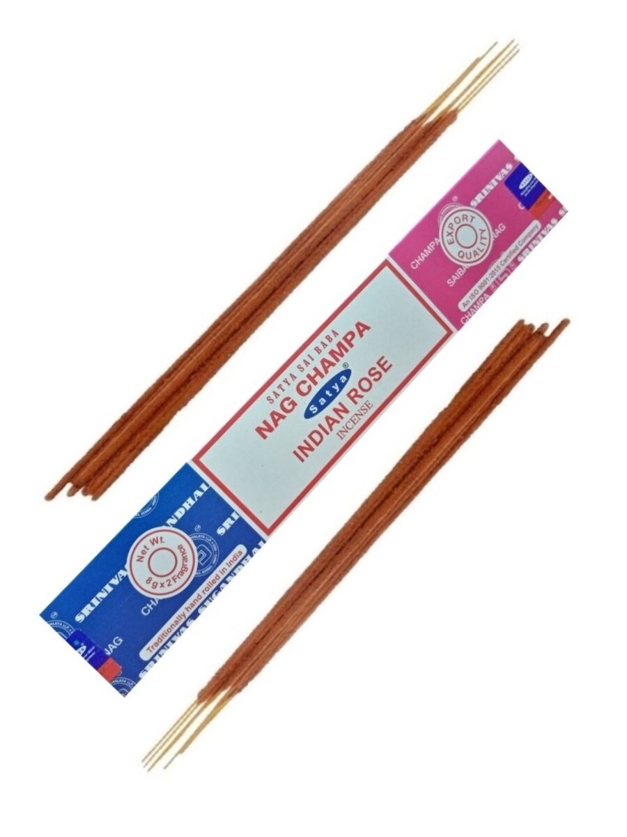 Satya COMBO NAG CHAMPA + INDIAN ROSE (Благовония комбо НАГ чампа + индийская роза, Сатья), 16 г.