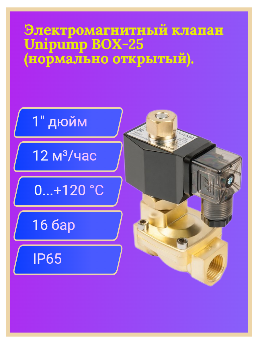 Электромагнитный клапан UNIPUMP BOX-25 1" (нормально открытый