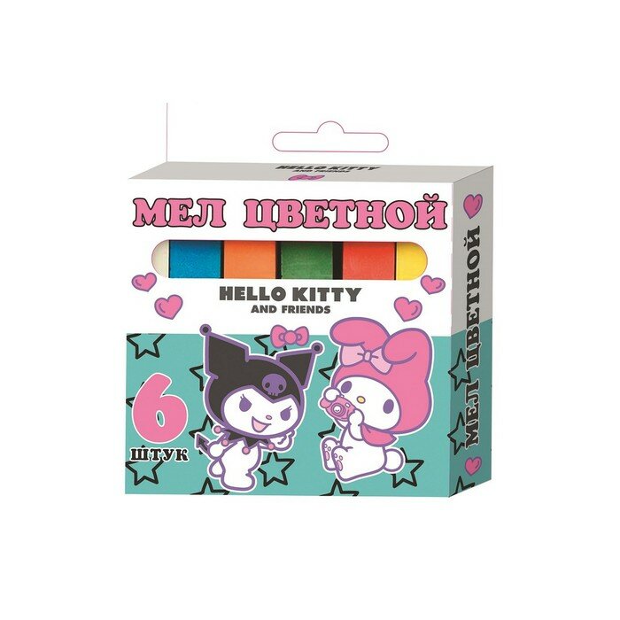 Мел цветной "Kuromi+My Melody", 6 шт, квадратное сечение 1*1 см 72003