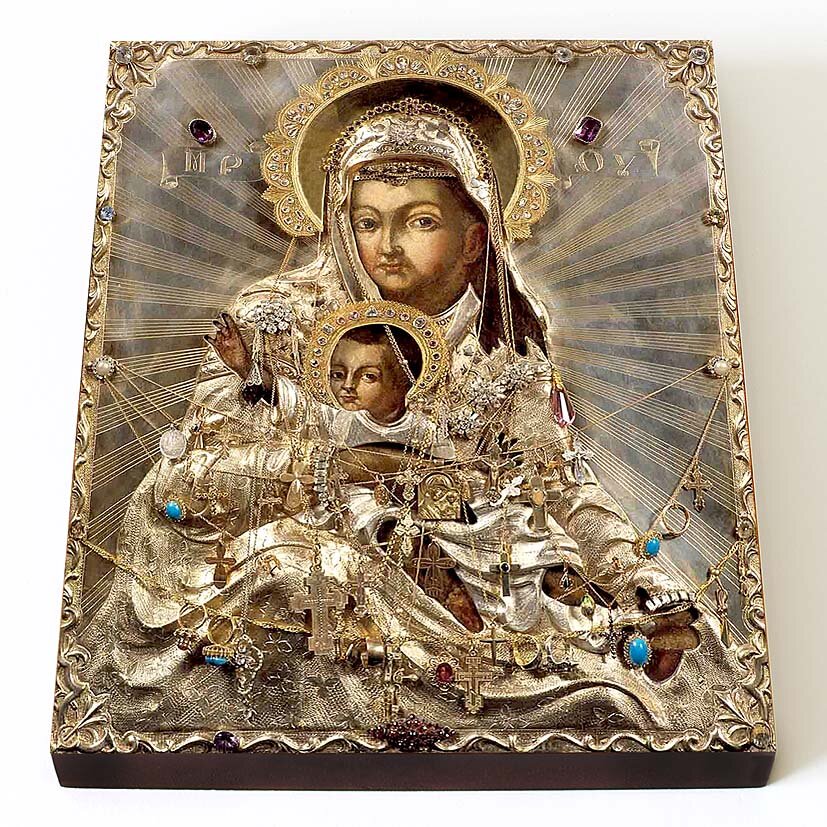 Киккская икона Божией Матери "Милостивая", XVIII в, печать на доске 13*16,5 см