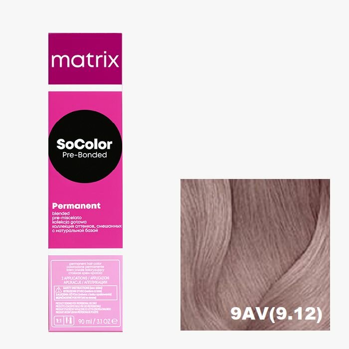 Краска для волос Matrix 9 AV (9.12), SoColor Pre-Bonded, 90 мл, Permanent, с натуральной базой