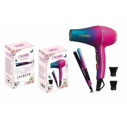 Профессиональный набор для укладки 2в1 CR-6822 2400Вт AC мотор 3 режима потока 3 режима температуры Защита от перегрева 3807₽