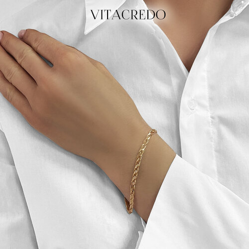 Браслет-цепочка VitaCredo, серебро, 925 проба, золочение, длина 18 см., золото