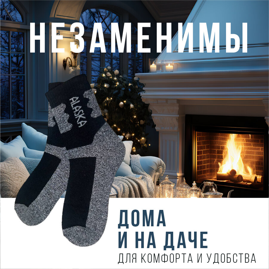 Термоноски ALASKA, комплект, 3 пары, размер 41-47, серый/черный — фото 1