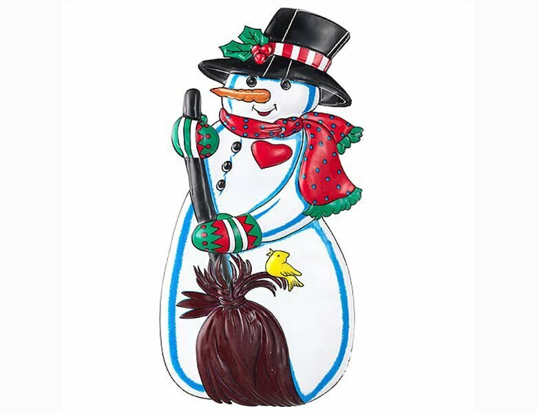 Новогоднее настенное панно снеговик С птичкой 30х60 см SNOWMEN Е3189