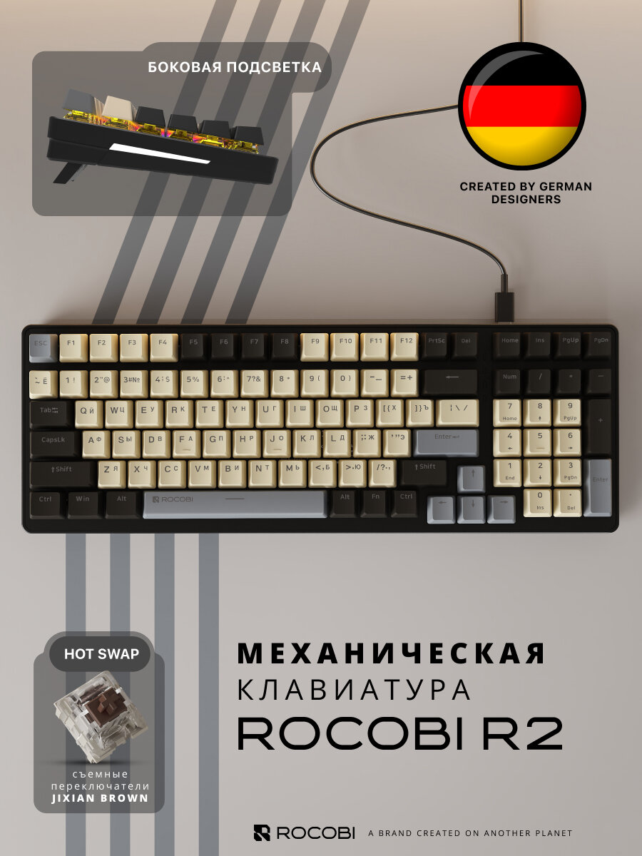 Клавиатура механическая ROCOBI R2 игровая с подсветкой русская проводная для компьютера ноутбука Gaming/game keyboard usb светящаяся
