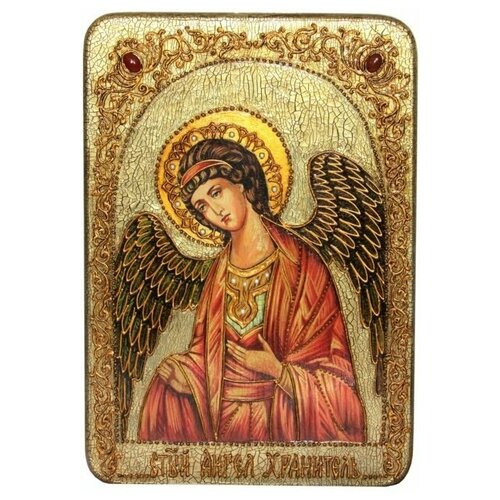 Большая подарочная икона Ангел Хранитель на мореном дубе 42*29см 999-RTI-792m