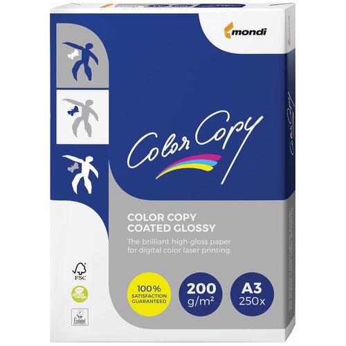 Бумага COLOR COPY GLOSSY, мелованная, глянцевая, большой формат, А3, 200 г/м2, 250 л, для полноцв. лазерной печати, А++, Австрия, 139% (CIE)