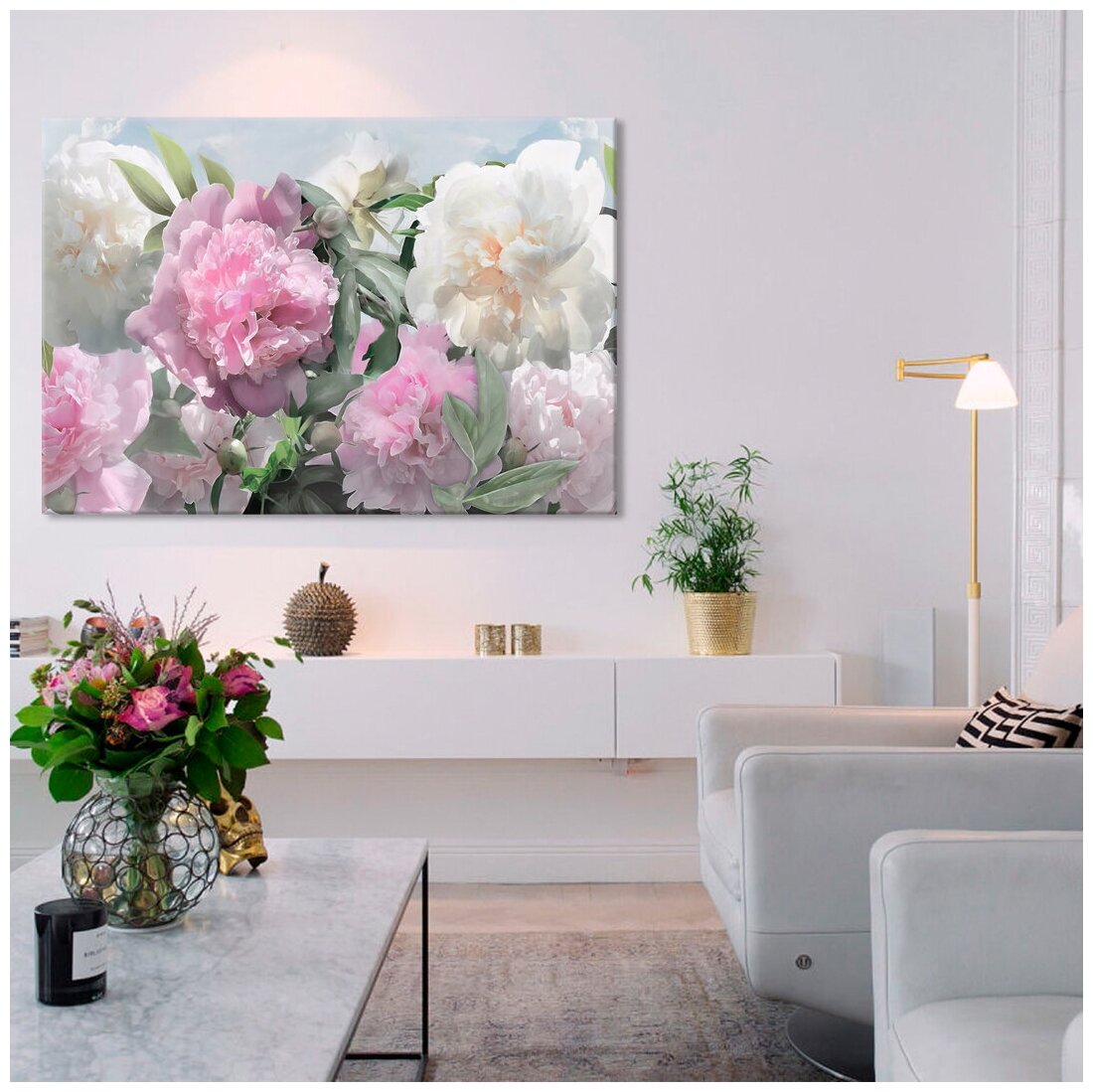 Картина интерьерная на холсте Art. home24 Розовые и белые пионы, 60 x 90