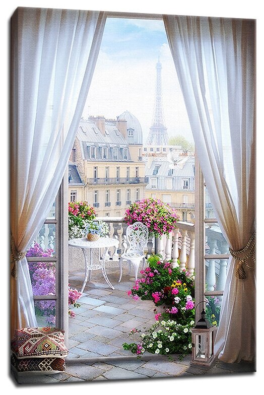 Картина Уютная стена "Белоснежная веранда в Париже" 40х60 см