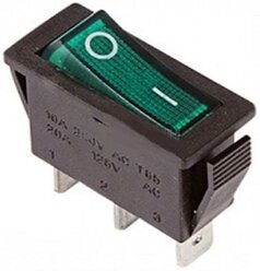 Выключатель клавишный Rexant ON-OFF зеленый с подсветкой (250В 15А (3с)) {36-2213}