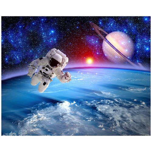 Фотообои Уютная стена Космонавт в открытом космосе 340х270 см Бесшовные Премиум (единым полотном)