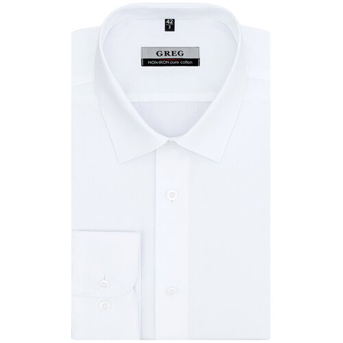 фото Рубашка мужская длинный рукав greg 100/211/4290, прямой силуэт / сlassic fit, цвет белый, рост 174-184, размер ворота 44