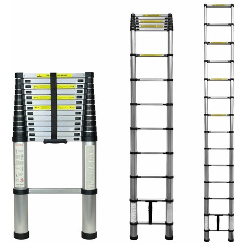 Лестница телескопическая 3.8м 13 ступеней/ Лестница алюминиевая / Лестница металлическая