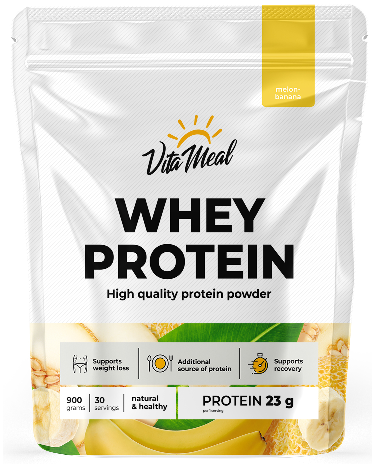 Сывороточный протеин 30 порций VitaMeal Whey Protein (пакет) 900 г банан-дыня