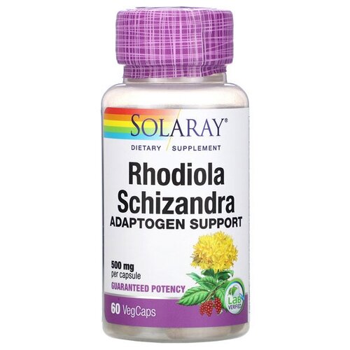 Solaray - Rhodiola Schizandra 500 мг (60 капсул) - комплекс растительных адаптогенов родиола розовая и лимонник китайский для иммунитета